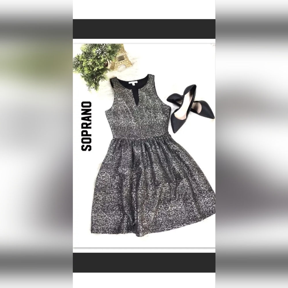SOPRANO SIZE S SMALL DRESSY BLACK GLITTERY GOLD METALLIC MINI DRESS